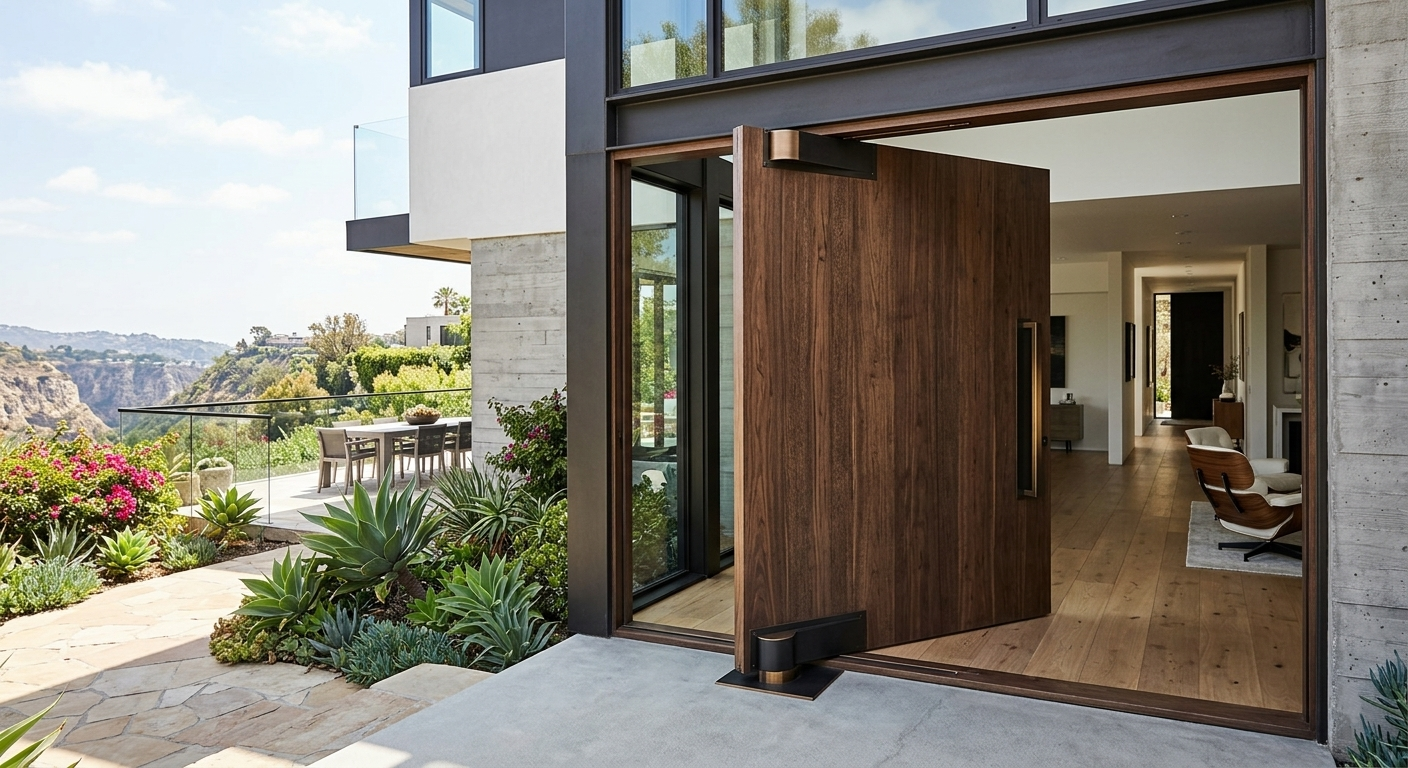 Architectural pivot door installation